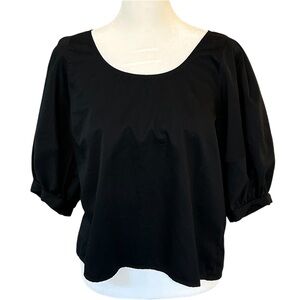 Madewell Short-Sleeved Blouse, Black Balloon Sleeve 100% Cotton Top, Medium